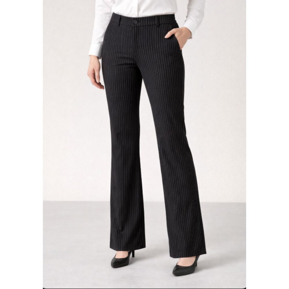 Betabrand Women’s Black Pinstripe Dress Pants Yoga Pants Straight Leg M Long